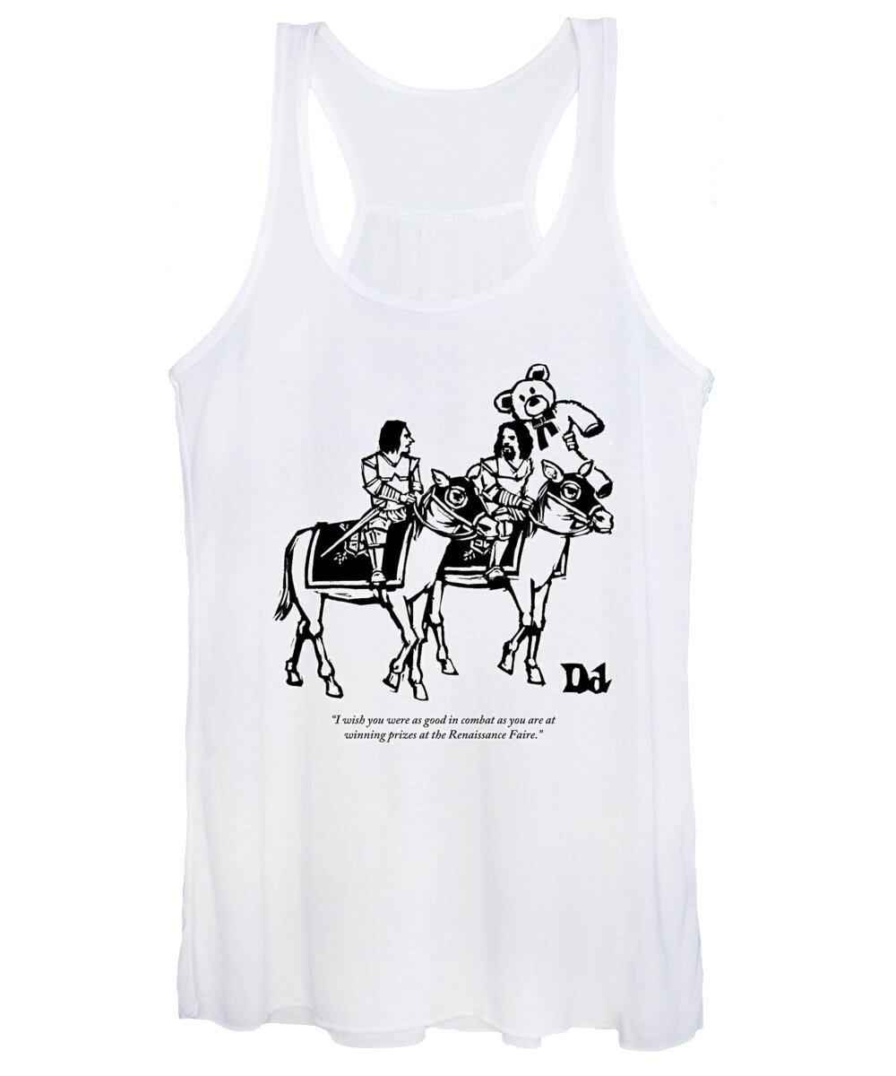Knights Women's Tank Top featuring the drawing Two Knights On Horses Talk And One Is Carrying by Drew Dernavich