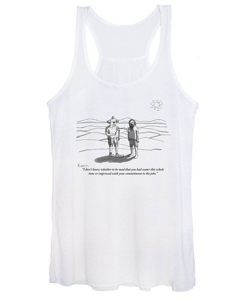 Clowns Women's Tank Top featuring the drawing Two Men Stand In A Desert: One Is Dressed by Zachary Kanin