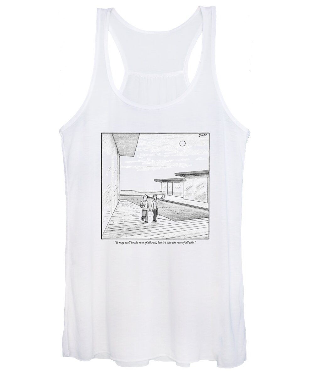 Money Women's Tank Top featuring the drawing Two Men Touring The Outside Of A Big House by Harry Bliss