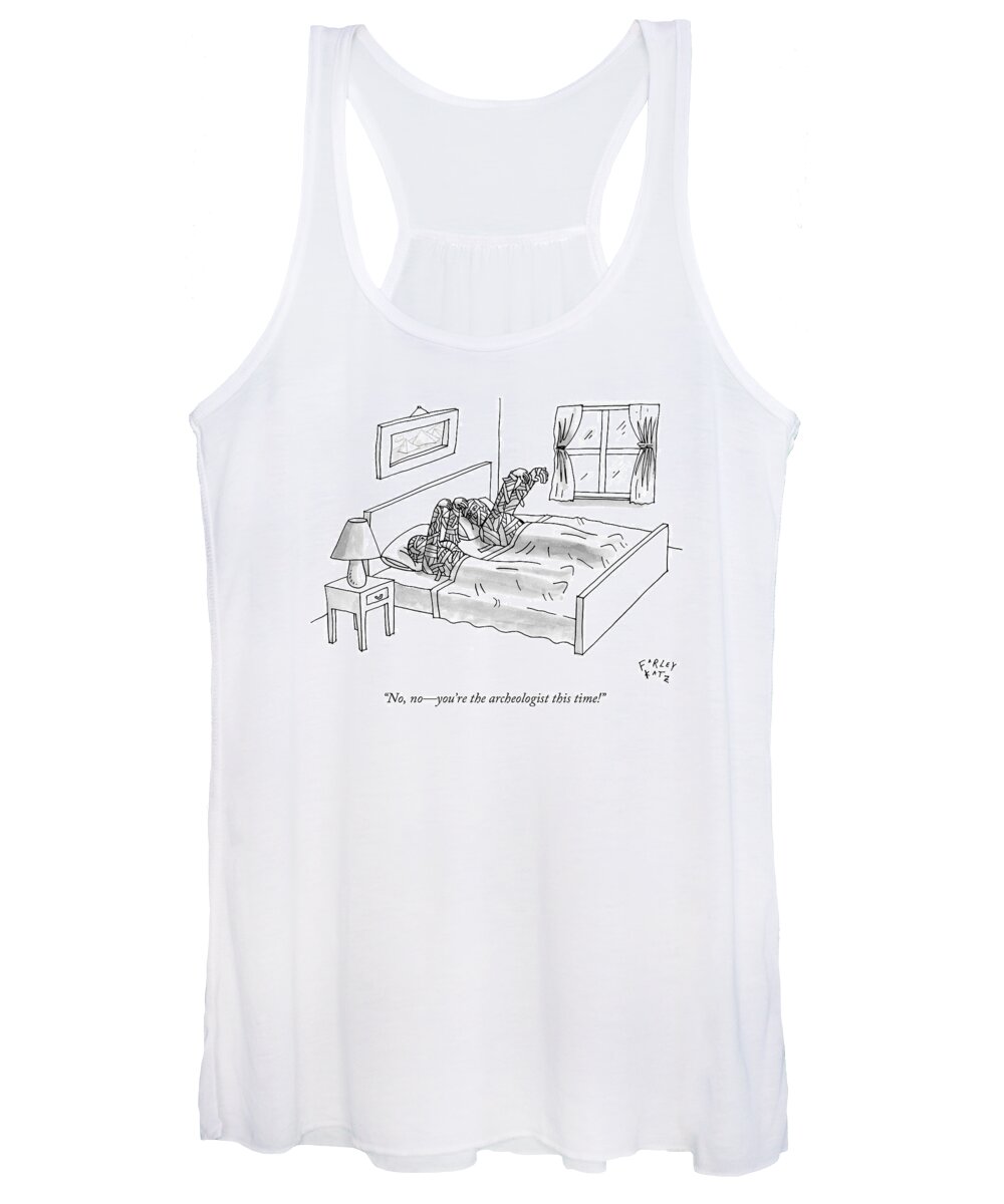 Mummies Women's Tank Top featuring the drawing Two Mummies Lie In Bed Together by Farley Katz