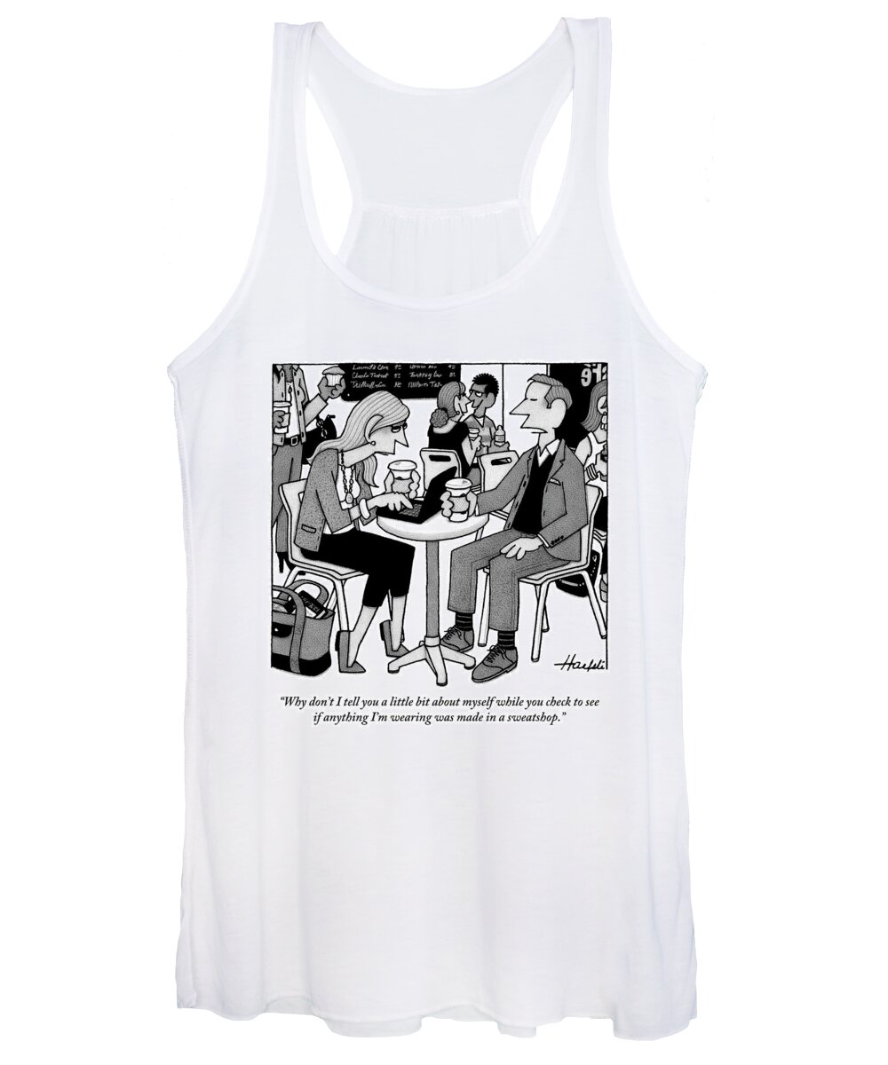 Sweatshop Women's Tank Top featuring the drawing Two People Sitting At A Table Drinking Coffee by William Haefeli
