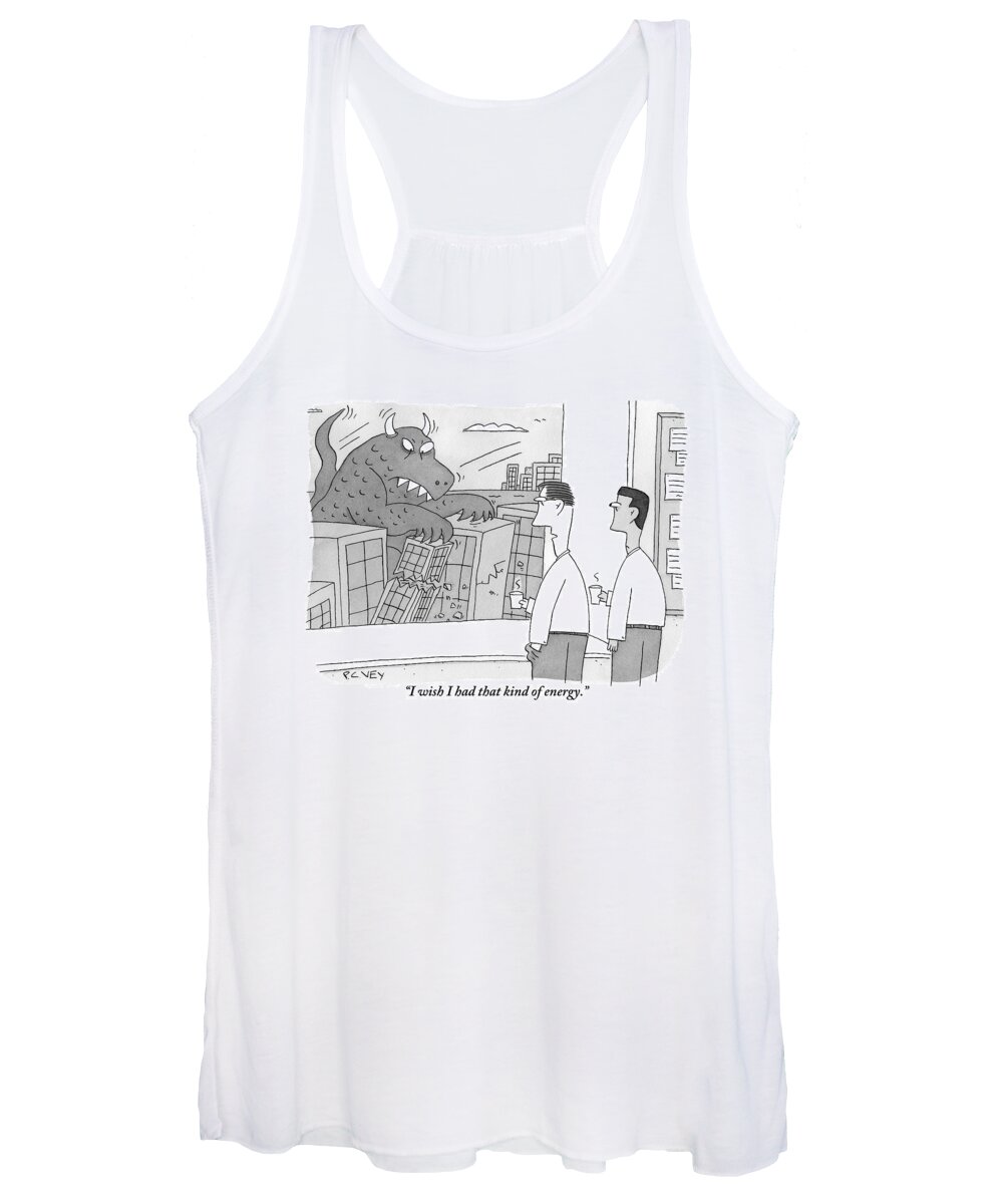 Godzilla Women's Tank Top featuring the drawing Two Tired Businessmen Look Out The Window by Peter C. Vey