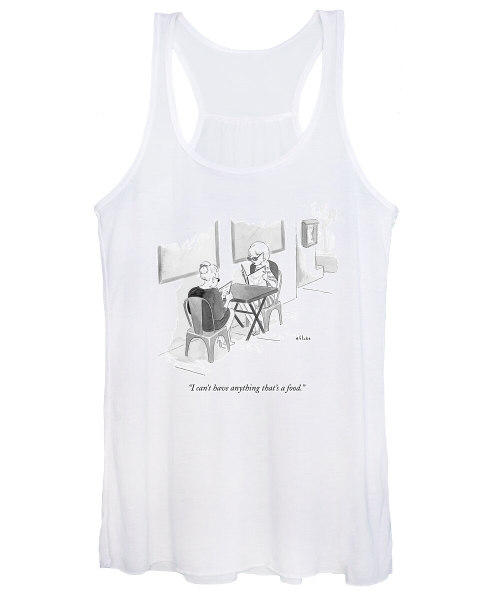 Food Women's Tank Top featuring the drawing Two Women Speak In A Restaurant by Emily Flake