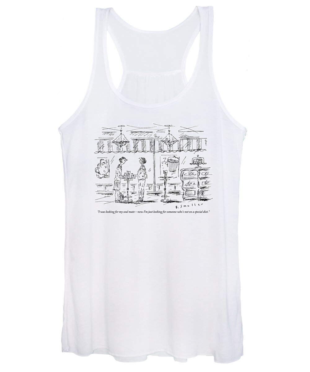 Dates - Social Women's Tank Top featuring the drawing Two Women Stand At A Table In A Cafe by Barbara Smaller