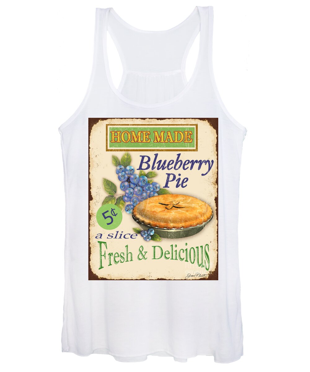 Jean Plout Women's Tank Top featuring the digital art Vintage Blueberry Pie Sign by Jean Plout