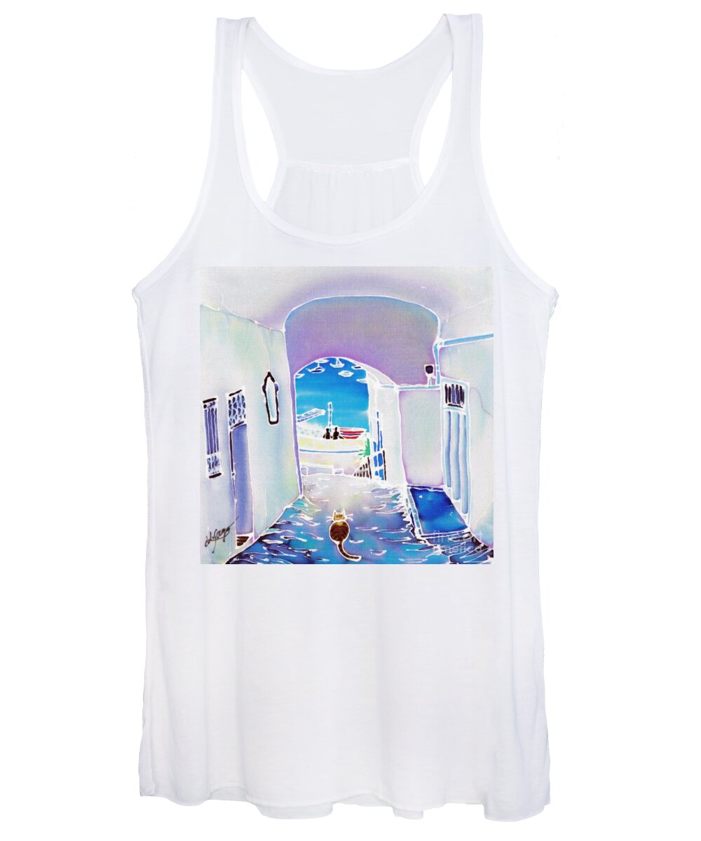 Spain Women's Tank Top featuring the painting White and blue 1 by Hisayo OHTA