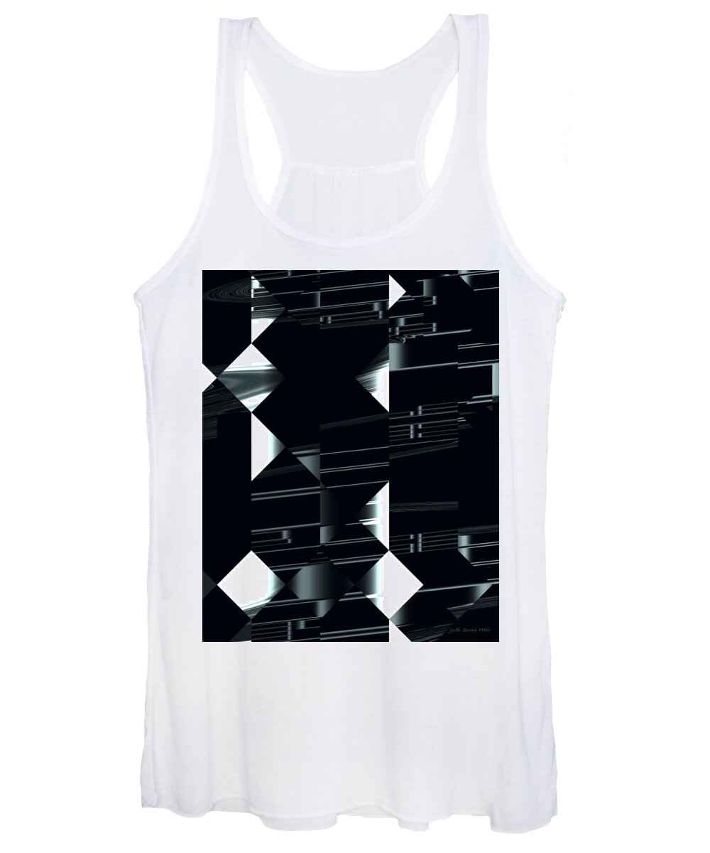 Black And White Women's Tank Top featuring the digital art Windy Day on 4th Ave by Judi Suni Hall