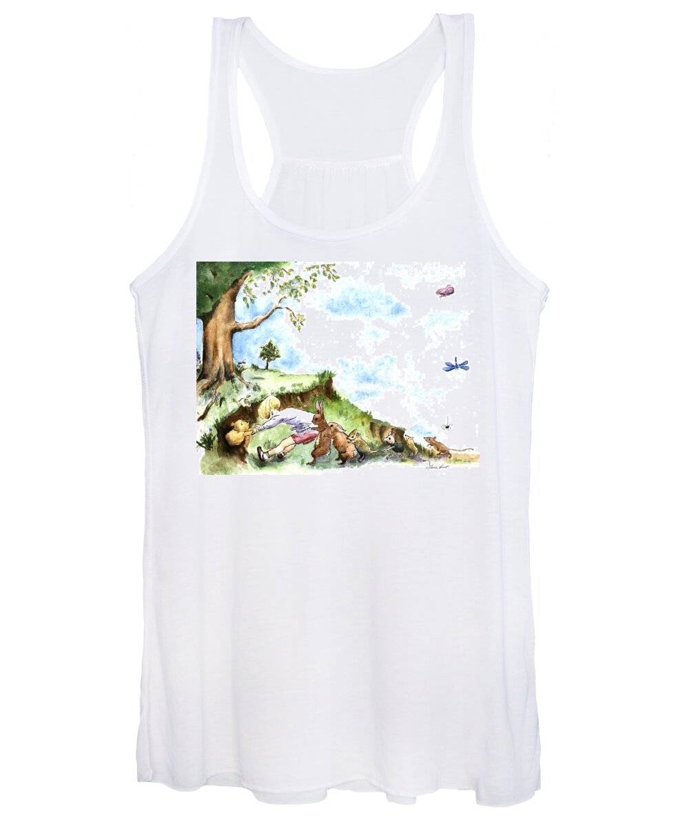 Winnie The Pooh Women's Tank Top featuring the painting Helping Hands after E H Shepard by Maria Hunt