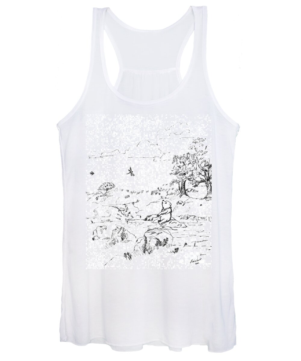 Whinnie The Pooh Women's Tank Top featuring the painting Winnie the Pooh by the Creek  After E H Shepard by Maria Hunt
