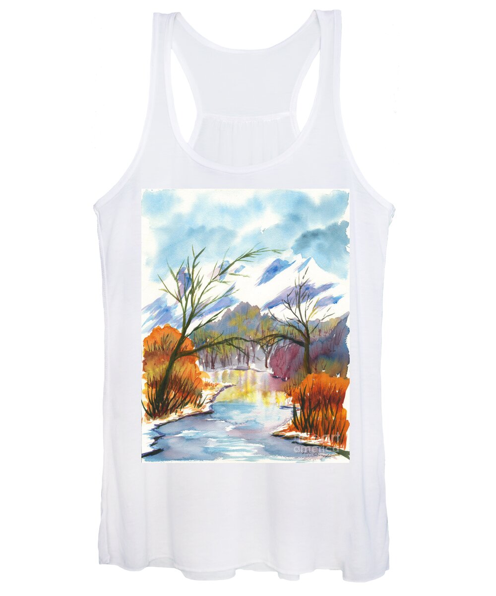 Winter Women's Tank Top featuring the painting Wintry Reflections by Walt Brodis