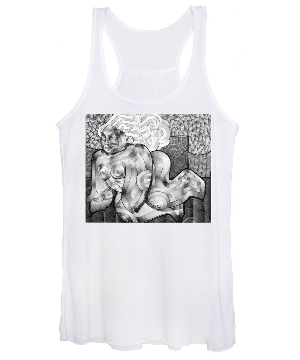 Art Women's Tank Top featuring the drawing Floating by Myron Belfast