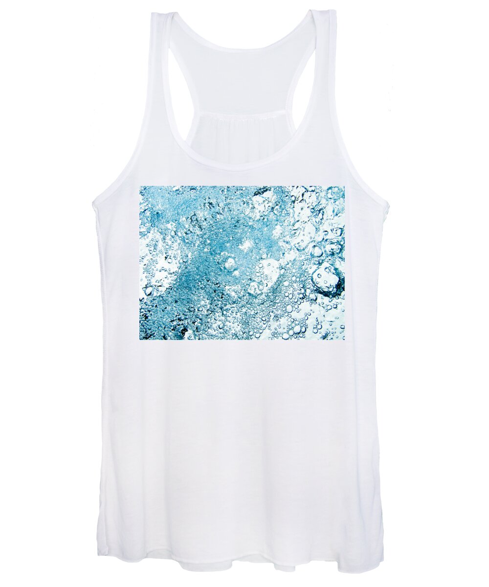 Abstract Women's Tank Top featuring the photograph Blue white water bubbles in a pool #2 by U Schade