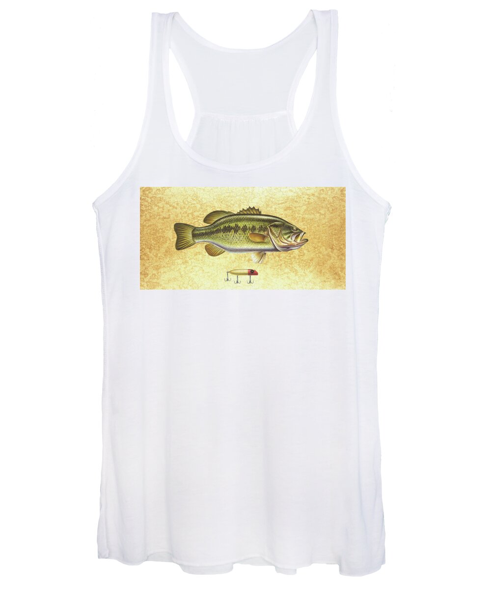 Bass Women's Tank Top featuring the painting Antique Lure and Bass by JQ Licensing