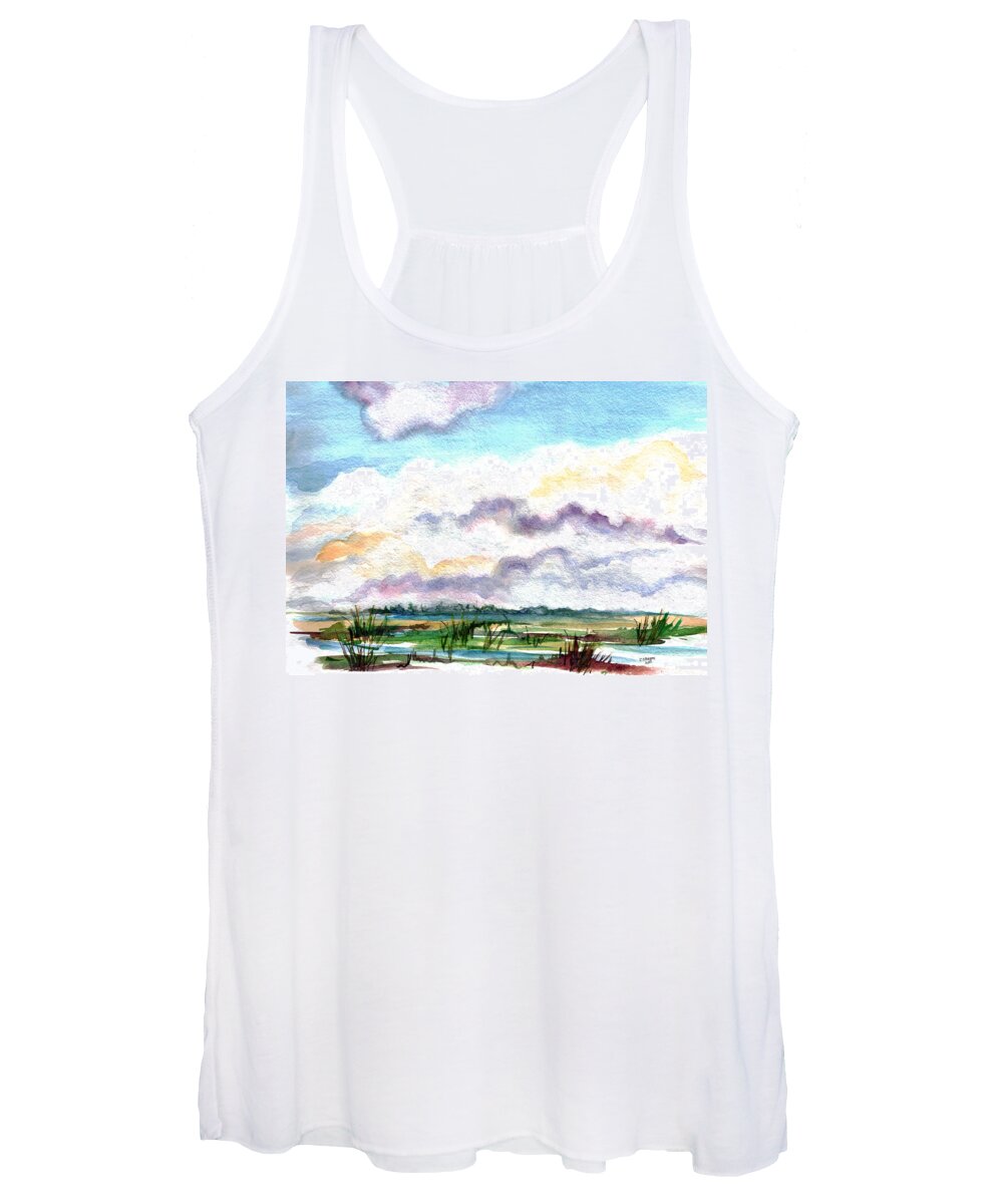 Wetlands Women's Tank Top featuring the painting Big Clouds by Clara Sue Beym