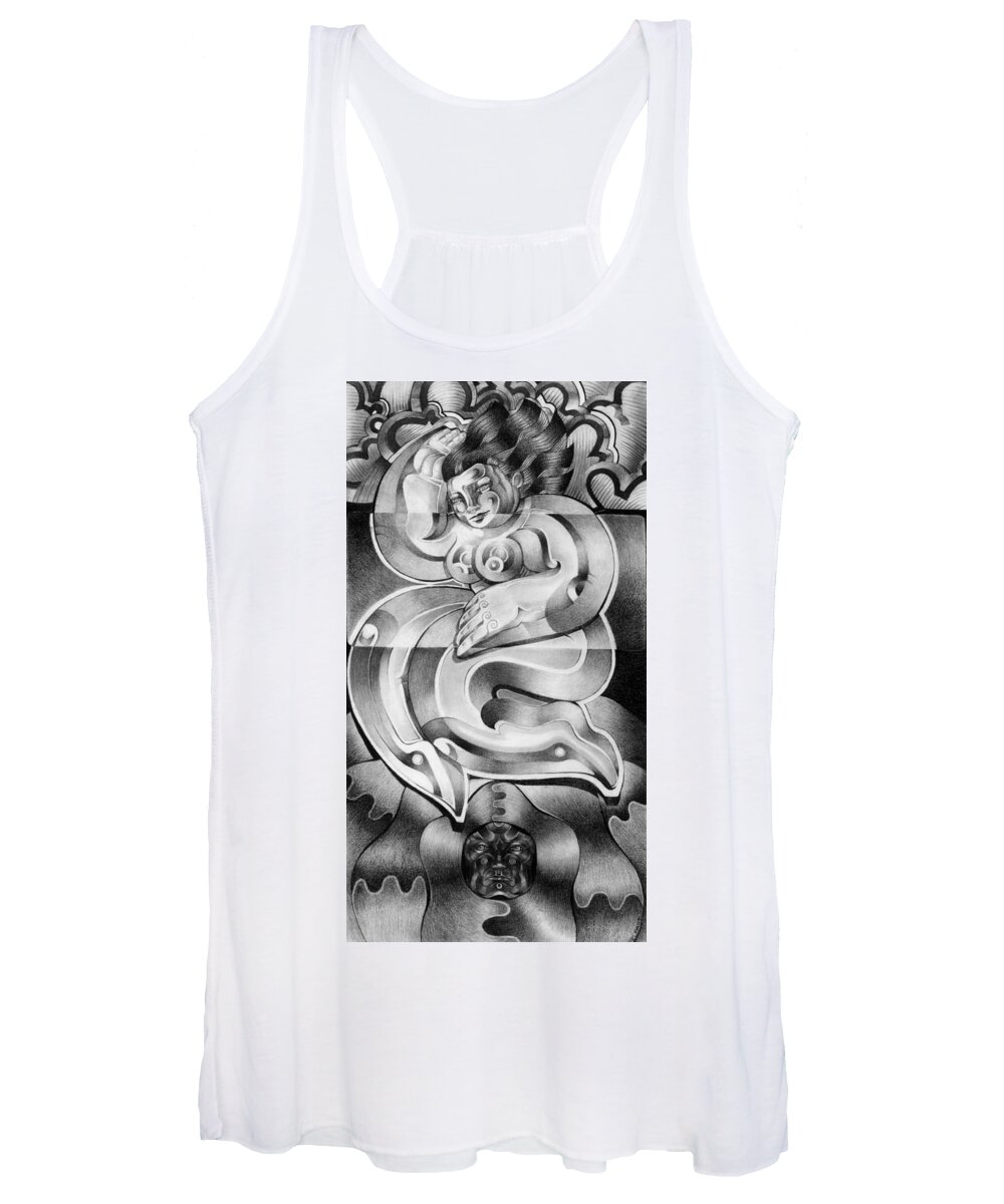 Art Women's Tank Top featuring the drawing Ecstacy by Myron Belfast