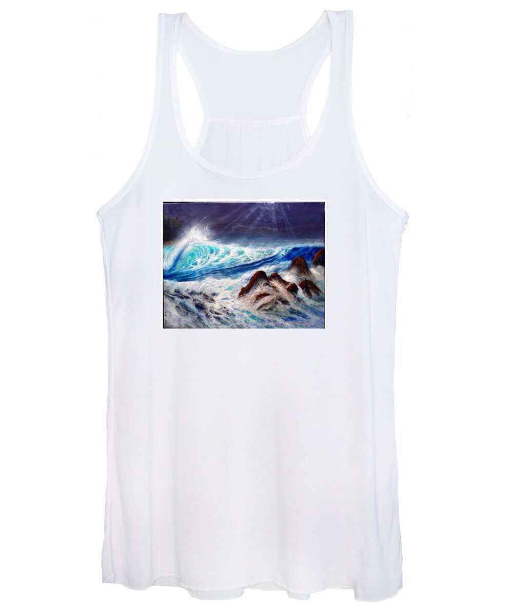 Hawaii Seascape Oilpainting Surf Women's Tank Top featuring the painting Hawaiian Surf by Leland Castro