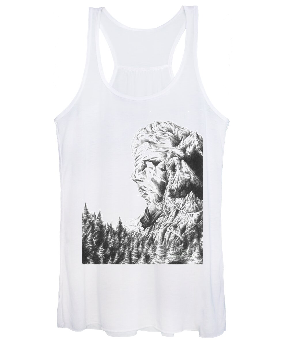 Cliff Women's Tank Top featuring the drawing Mother Nature - Face of the Earth by Alice Chen