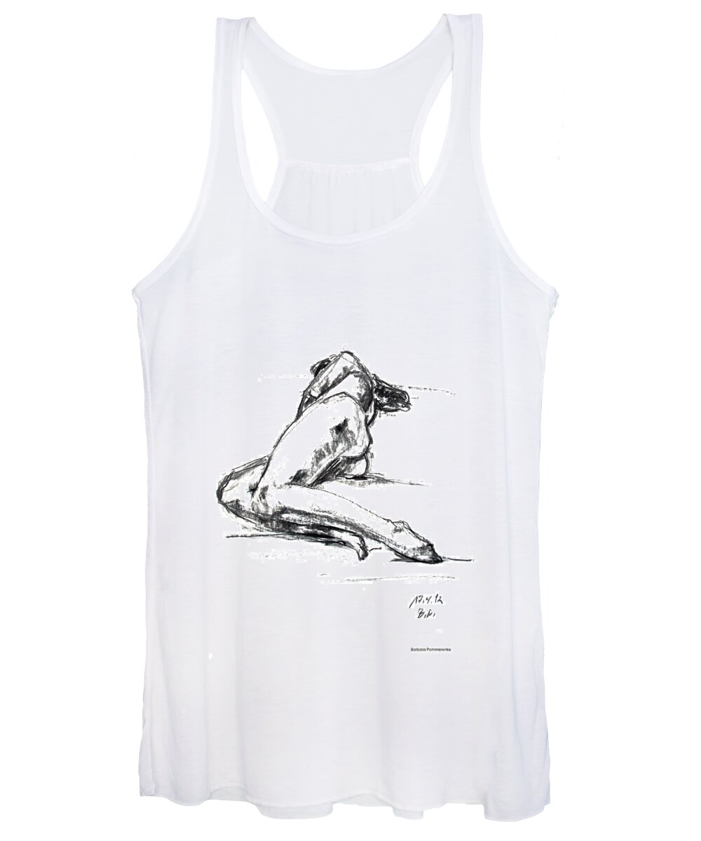 Barbara Pommerenke Women's Tank Top featuring the drawing Nude 17-04-12-1 by Barbara Pommerenke