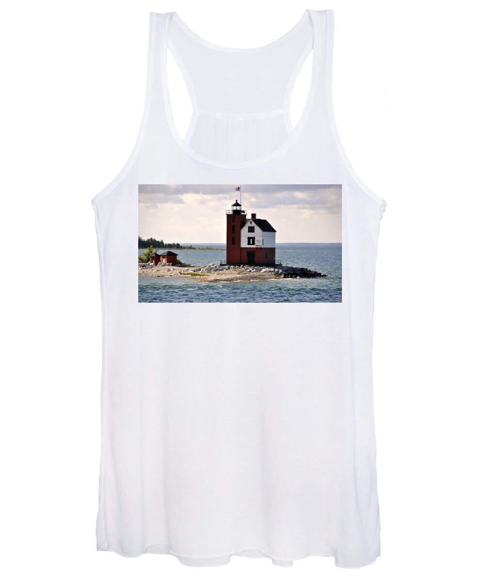Round Island Light House Women's Tank Top featuring the photograph Round Island Light by Marysue Ryan