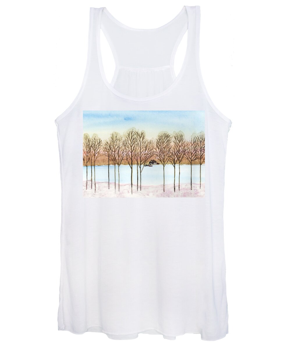 Lake Women's Tank Top featuring the painting Winter Lake by Jackie Irwin