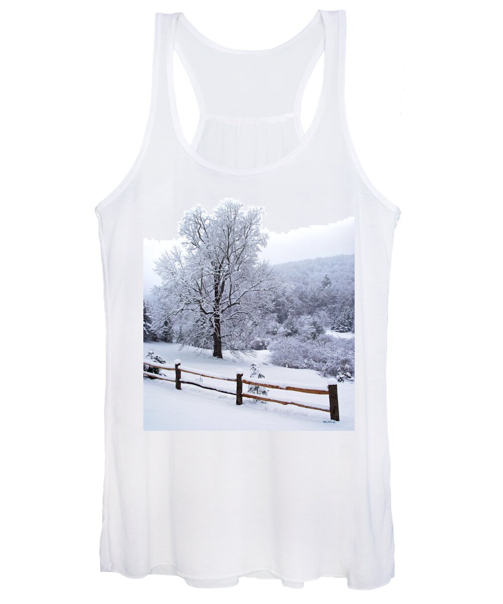 Tree Women's Tank Top featuring the photograph Winter Tree and Fence in the Valley by Duane McCullough
