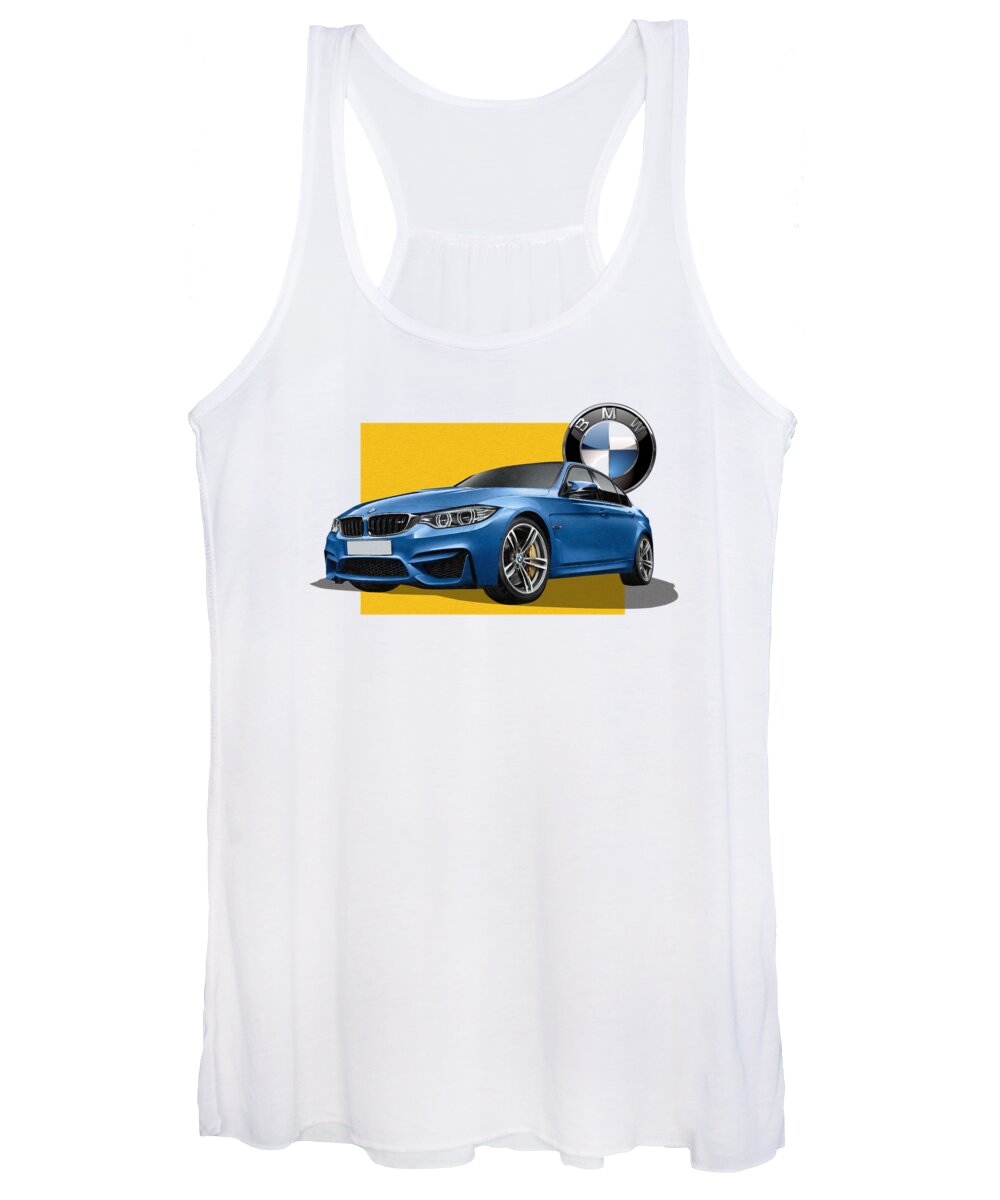 �bmw� Collection By Serge Averbukh Women's Tank Top featuring the photograph 2016 B M W M 3 Sedan with 3 D Badge by Serge Averbukh