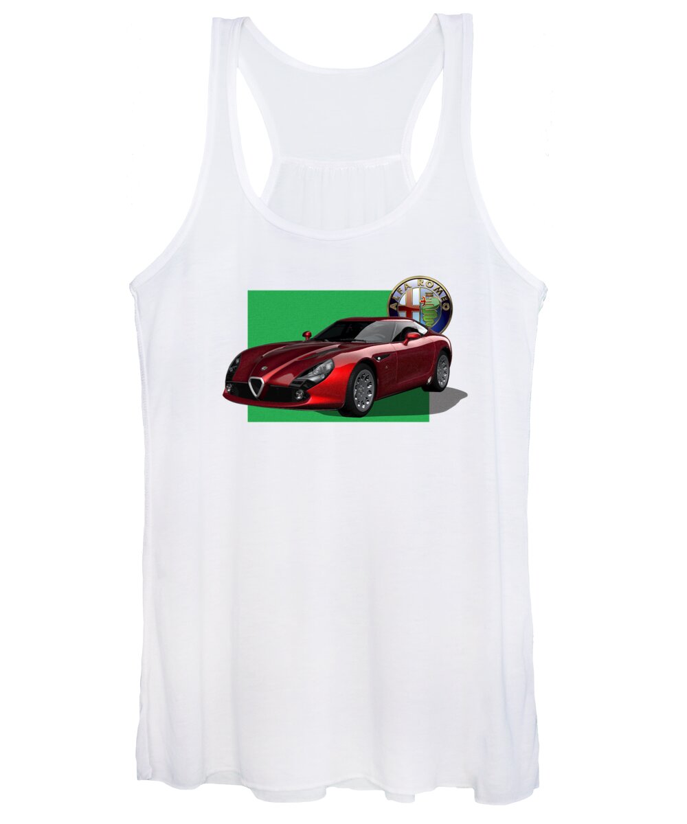 �alfa Romeo� By Serge Averbukh Women's Tank Top featuring the photograph Alfa Romeo Zagato T Z 3 Stradale with 3 D Badge by Serge Averbukh