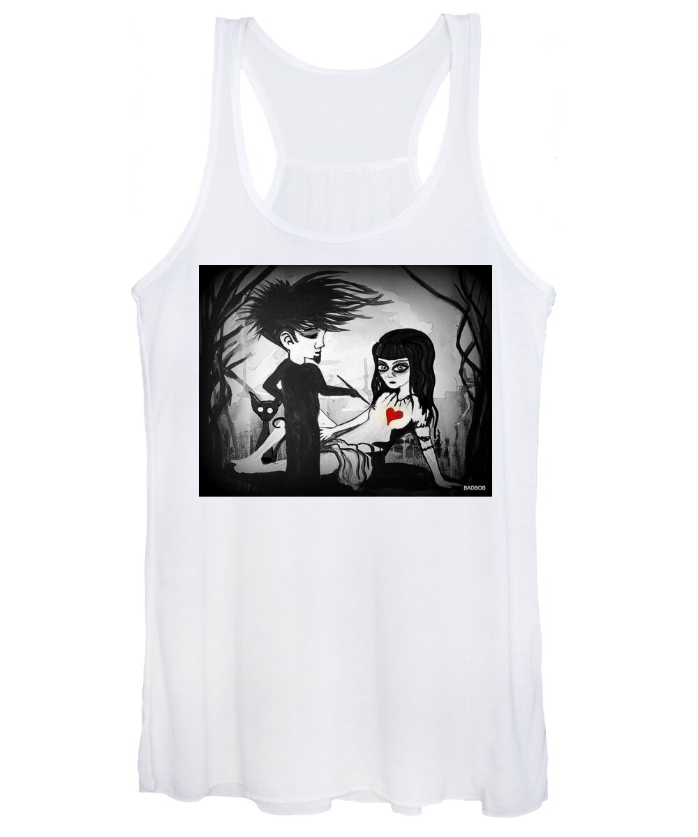 Black And White Women's Tank Top featuring the painting Badheart #1 by Robert Francis
