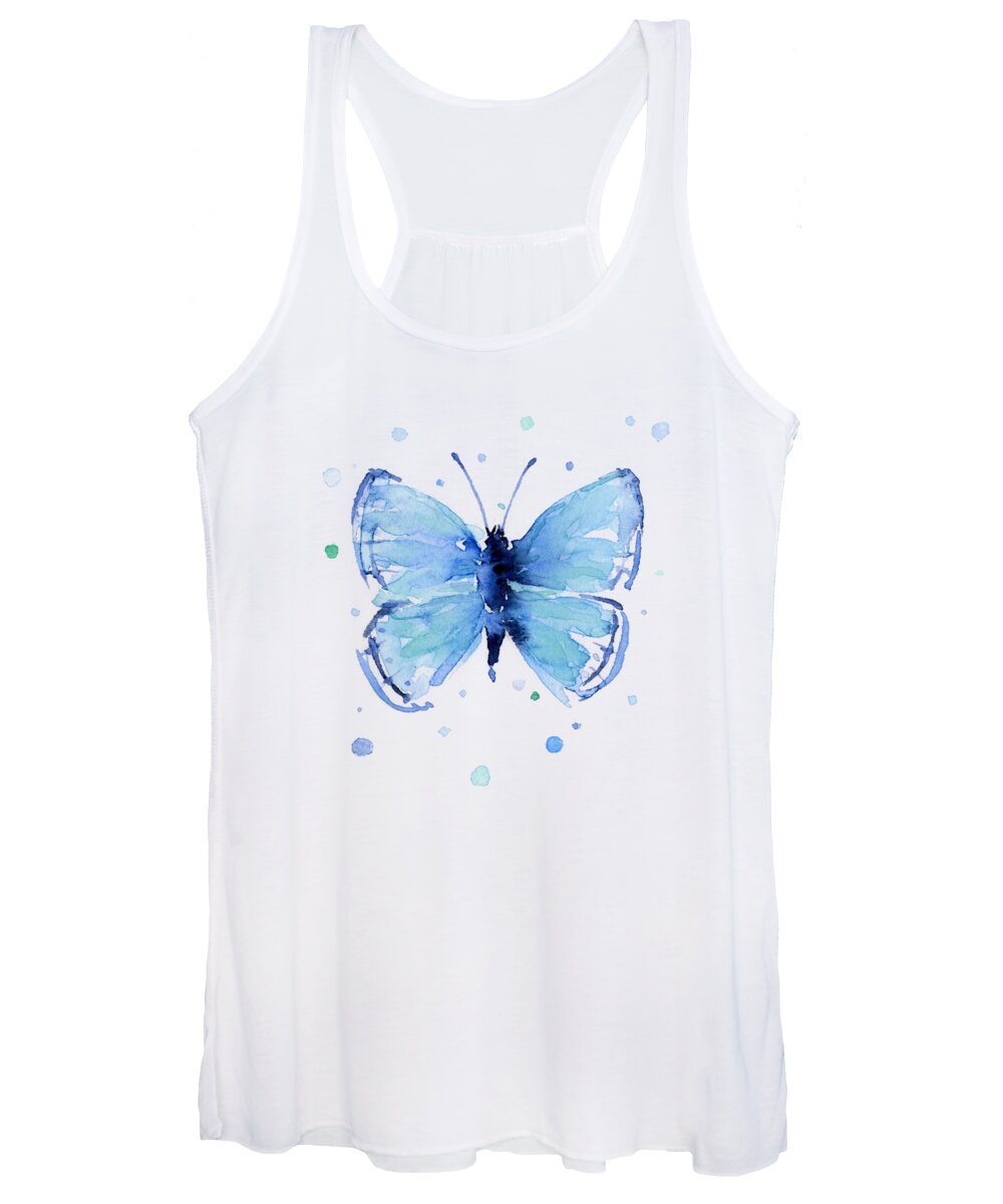 Blue Women's Tank Top featuring the painting Blue Abstract Butterfly by Olga Shvartsur