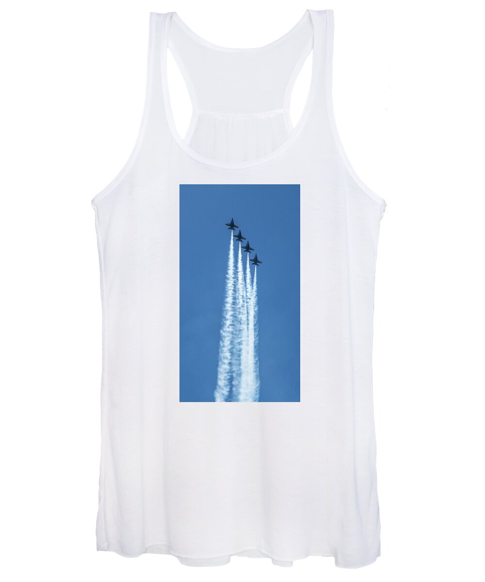 Blue Angels Women's Tank Top featuring the photograph Blue Angels over Chicago Lakefront #1 by Lev Kaytsner