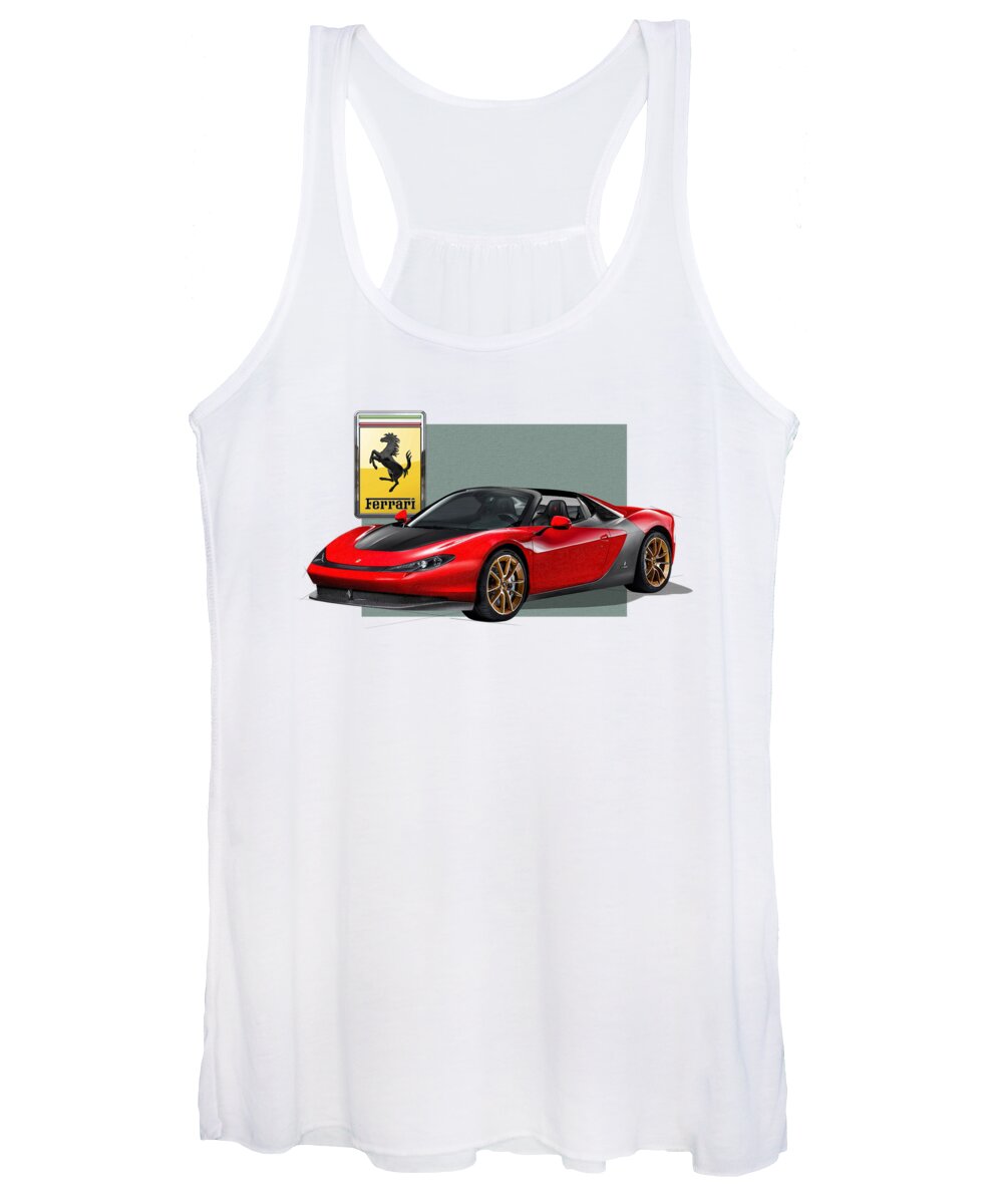 �ferrari� Collection By Serge Averbukh Women's Tank Top featuring the photograph Ferrari Sergio with 3D Badge by Serge Averbukh