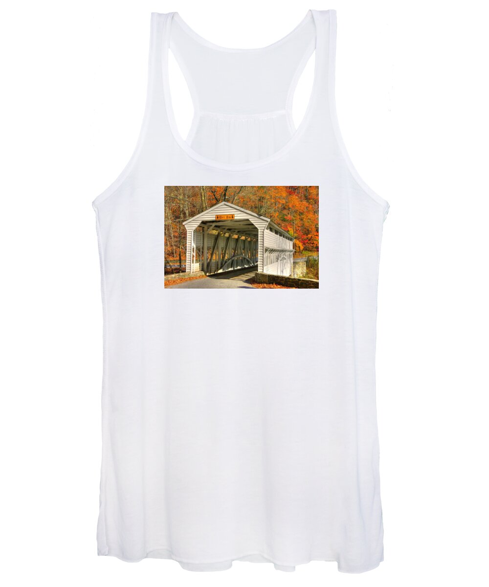 Knox Covered Bridge Women's Tank Top featuring the photograph PA Country Roads - Knox Covered Bridge Over Valley Creek No. 2A - Valley Forge Park Chester County by Michael Mazaika