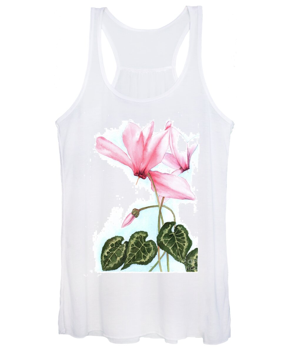 Flowers Women's Tank Top featuring the painting Pink Cyclamen #1 by Hilda Wagner