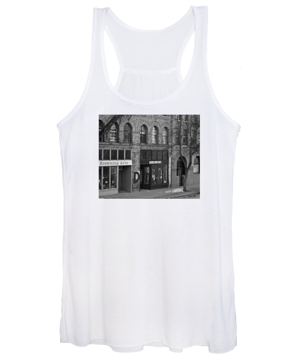 Black And White Women's Tank Top featuring the photograph You Are Here #1 by Jana Rosenkranz