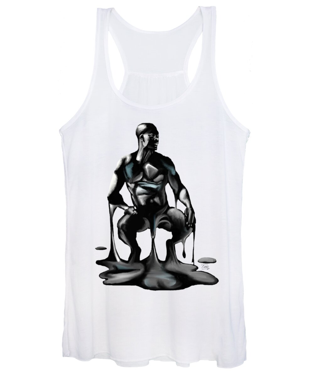 Man Women's Tank Top featuring the drawing Black #11 by Terri Meredith