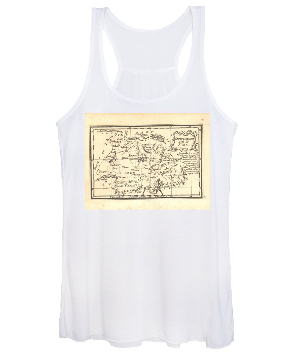 Switzerland Women's Tank Top featuring the drawing 1774 Switzerland Antique Map by Reynold Jay