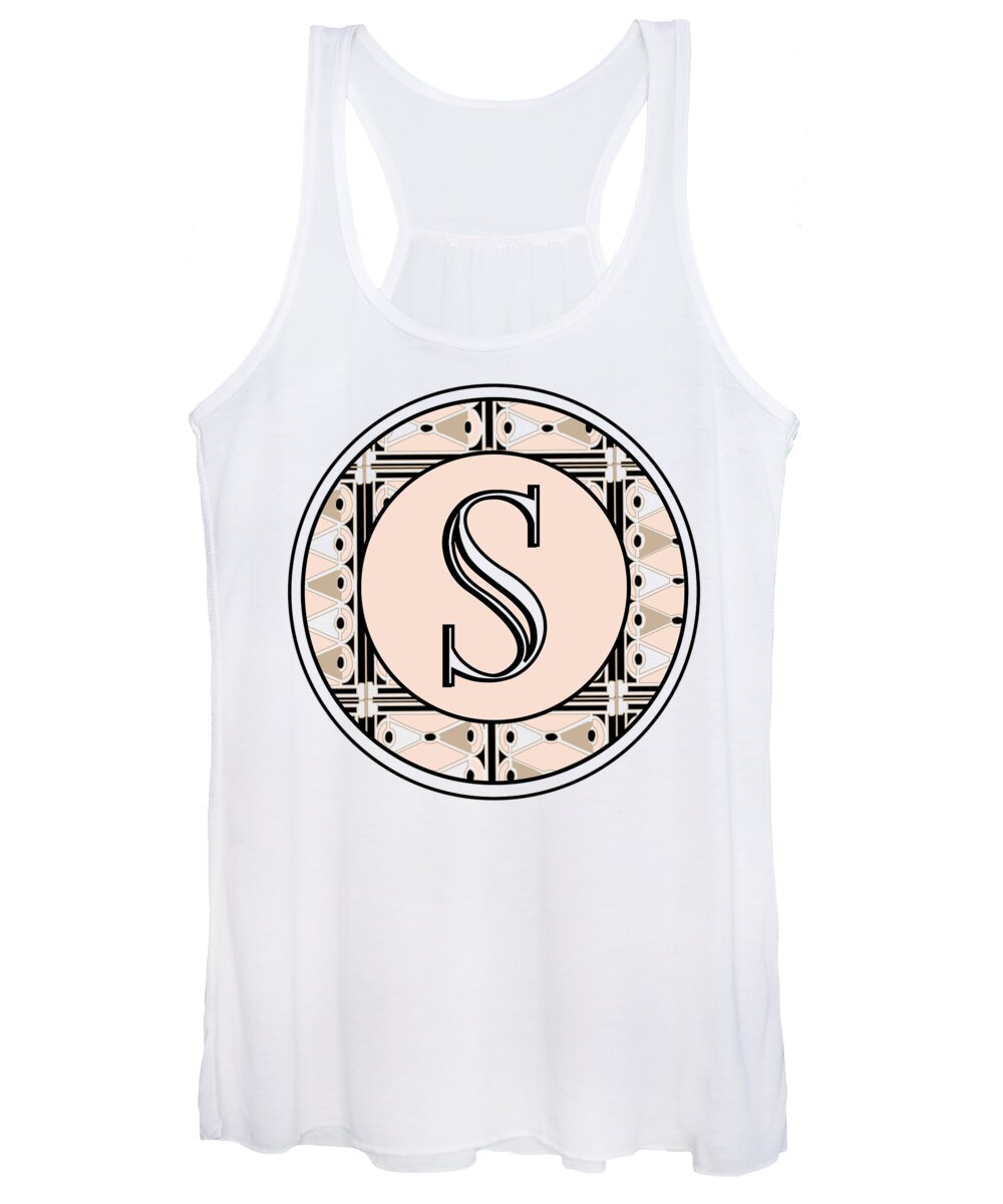 Art Deco Women's Tank Top featuring the digital art 1920s Pink Champagne Deco Monogram S by Cecely Bloom