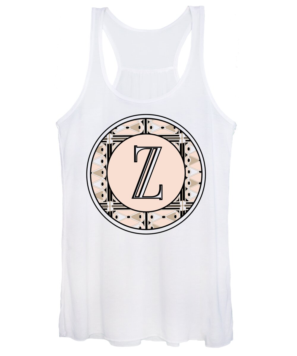 Art Deco Women's Tank Top featuring the digital art 1920s Pink Champagne Deco Monogram Z by Cecely Bloom