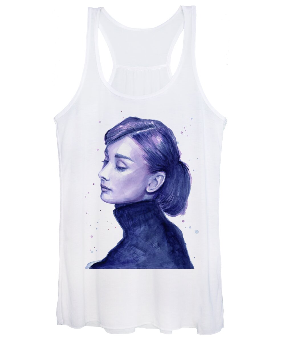 Watercolor Women's Tank Top featuring the painting Audrey Hepburn Portrait by Olga Shvartsur