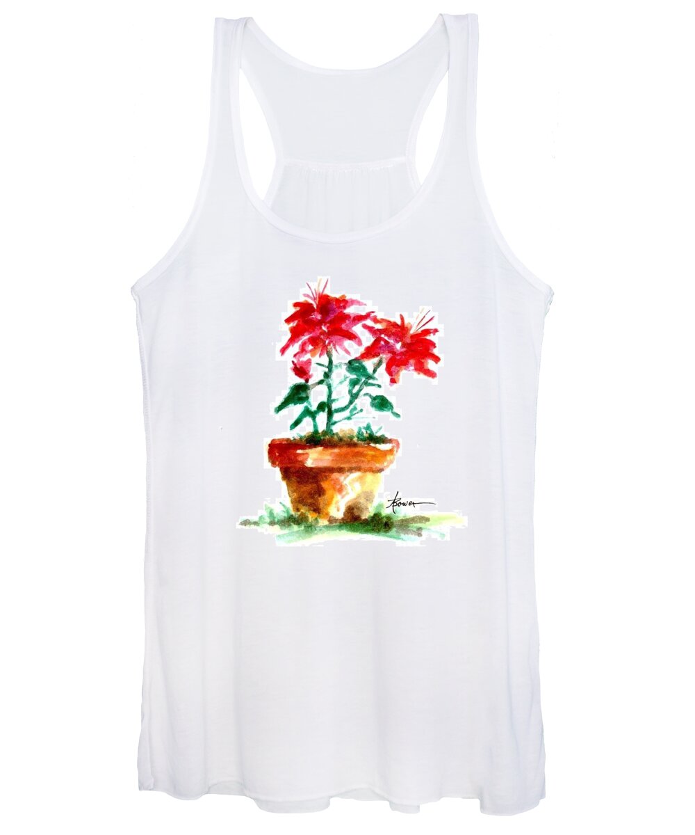 Poinsettias Women's Tank Top featuring the painting Cracked Pot by Adele Bower