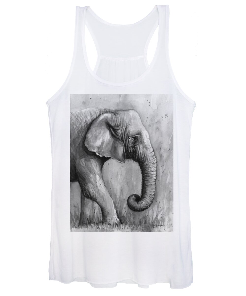 Elephant Women's Tank Top featuring the painting Elephant Watercolor by Olga Shvartsur