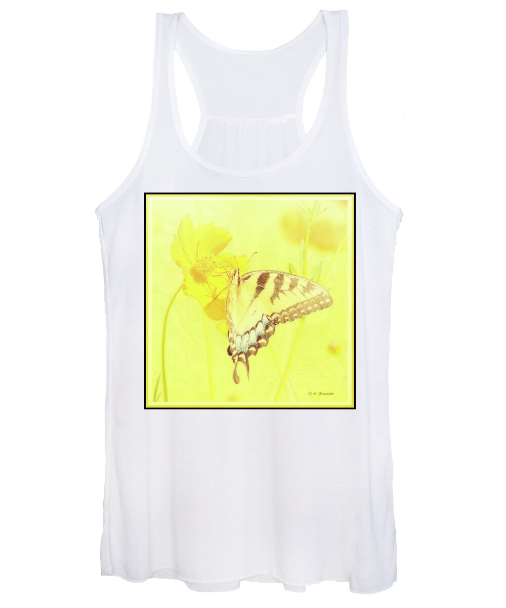 Papilio Glaucus Women's Tank Top featuring the digital art Tiger Swallowtail Butterfly on Cosmos Flower #6 by A Macarthur Gurmankin