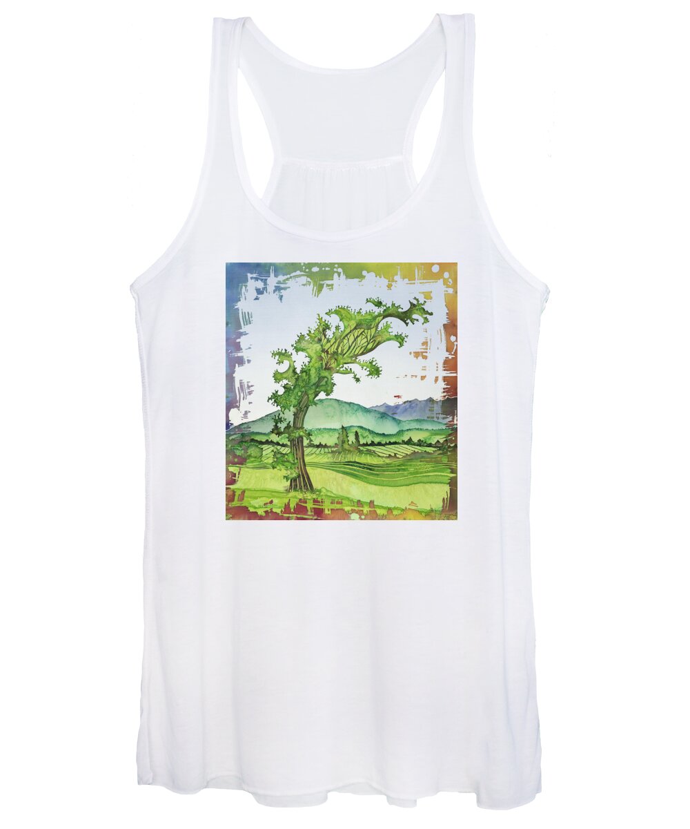 Gardens Women's Tank Top featuring the tapestry - textile A Kale Leaf Visits the Country by Carolyn Doe