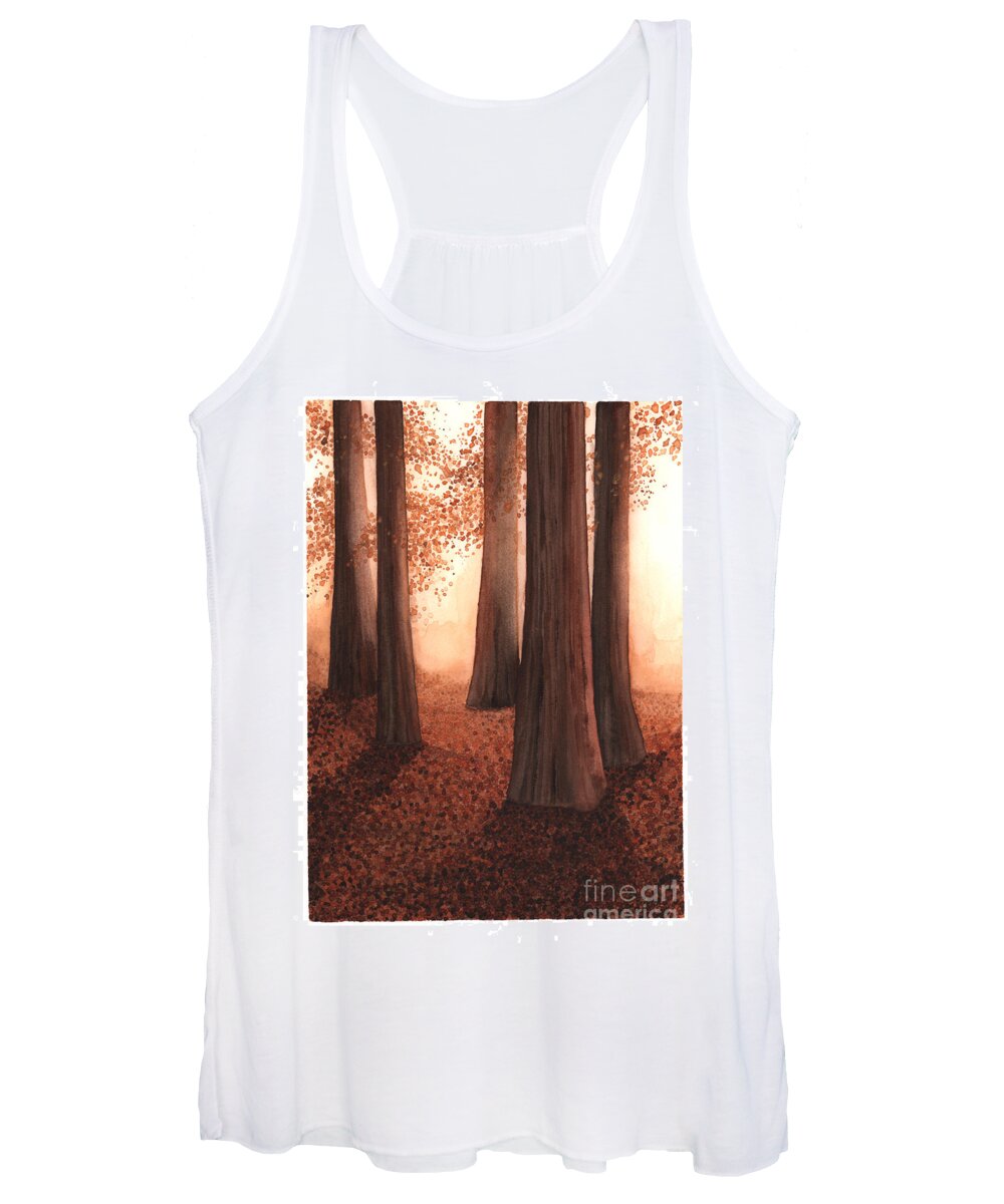 Art Women's Tank Top featuring the painting A Light in the Woods by Hilda Wagner