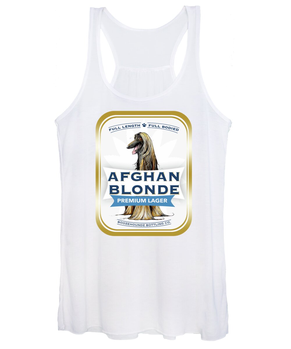Beer Women's Tank Top featuring the drawing Afghan Blonde Premium Lager by Canine Caricatures By John LaFree