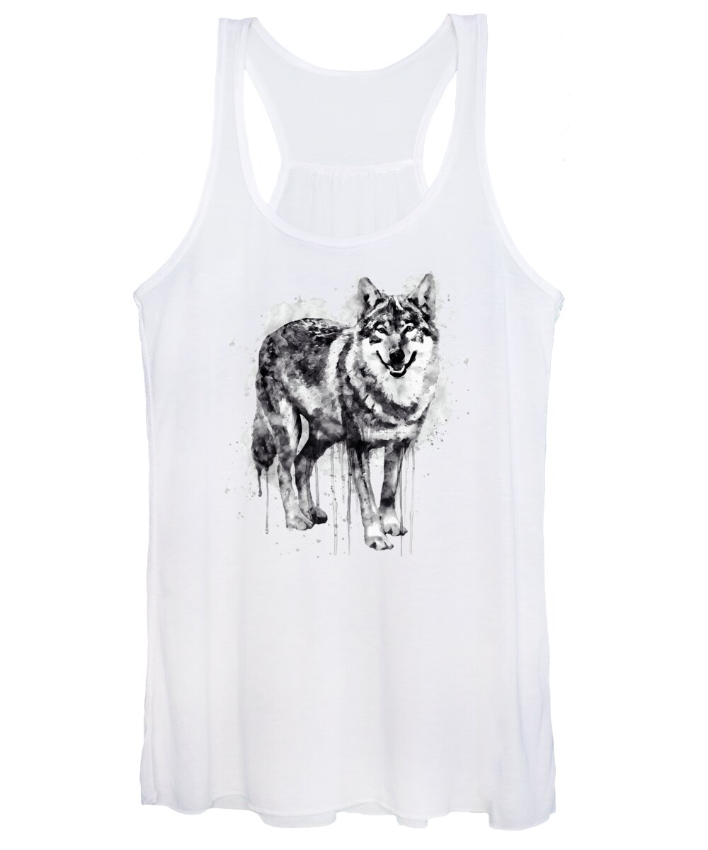 Alpha Wolf Women's Tank Top featuring the painting Alpha Wolf Black and White by Marian Voicu