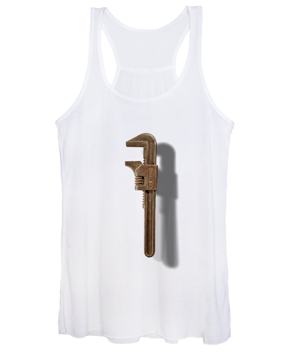 Adjustable Wrench Women's Tank Top featuring the photograph Antique Adjustable Wrench Front Floating on White by YoPedro