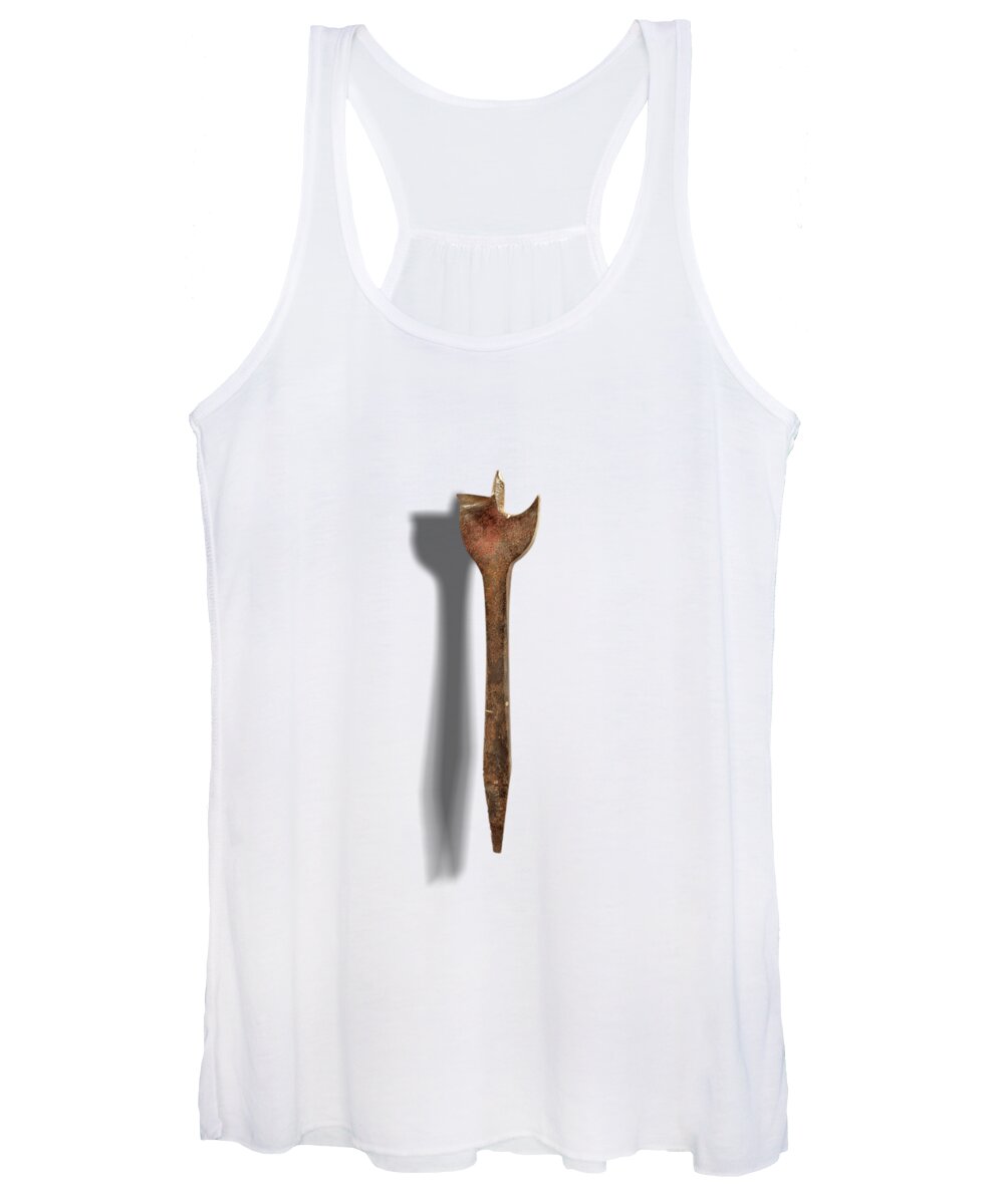 Drill Bit Women's Tank Top featuring the photograph Antique Wood Drill Bit Floating on White by YoPedro
