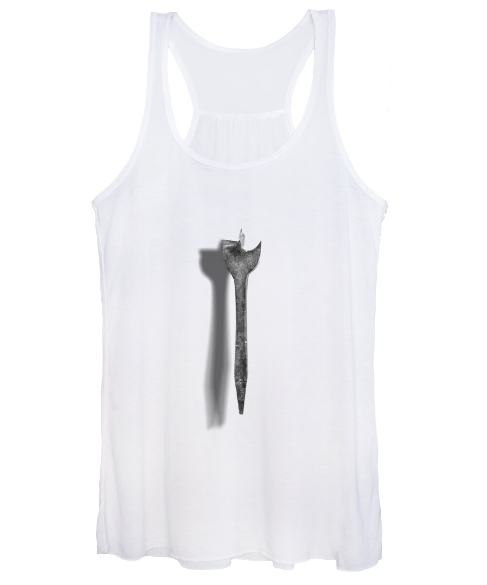Drill Bit Women's Tank Top featuring the photograph Antique Wood Drill Bit in Black and White by YoPedro