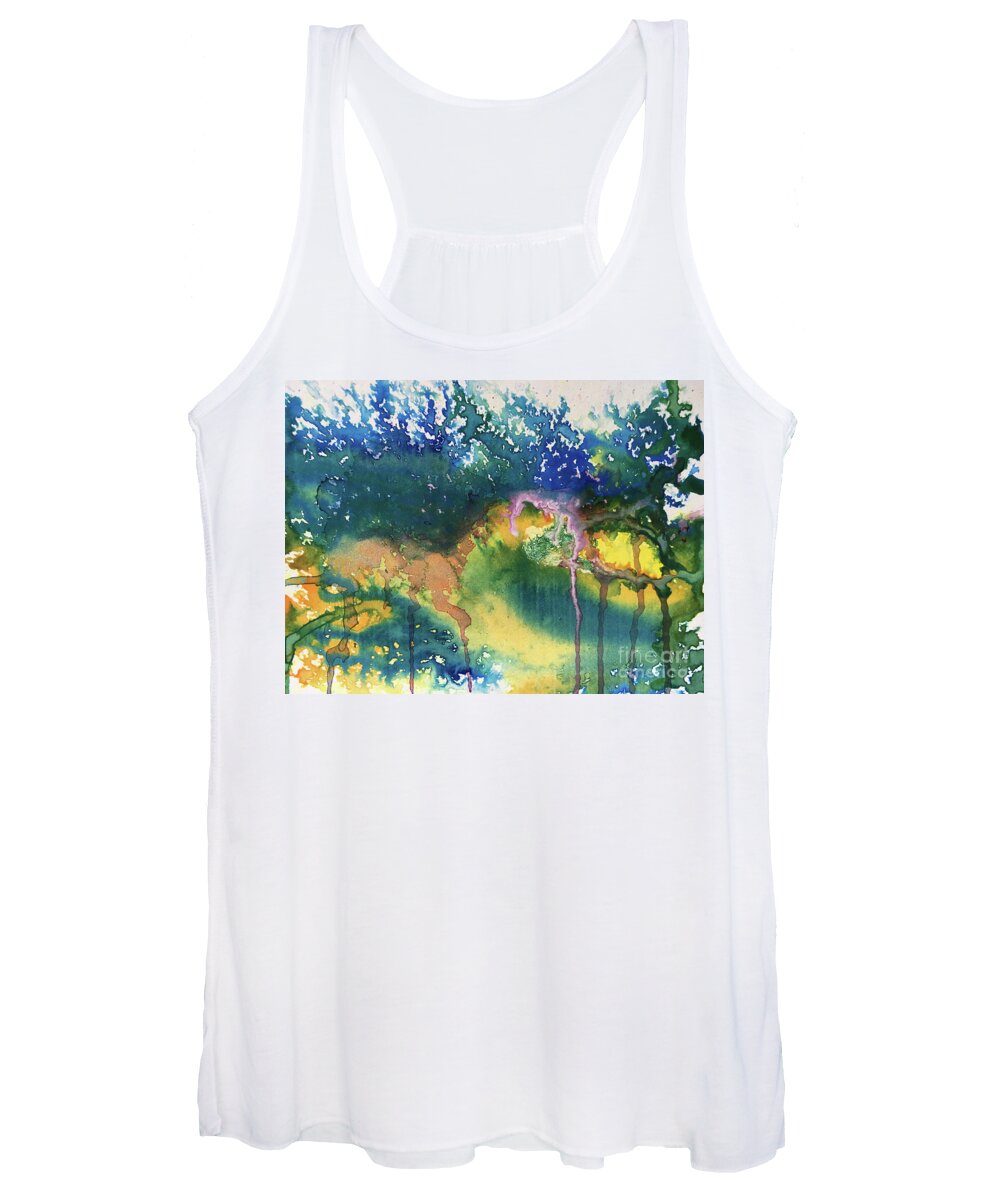Abstract Women's Tank Top featuring the painting Green Splash by Linda Cranston
